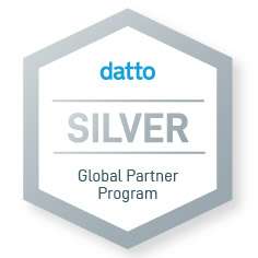 Datto Silver Global Partner Program badge with a hexagon-shaped design.